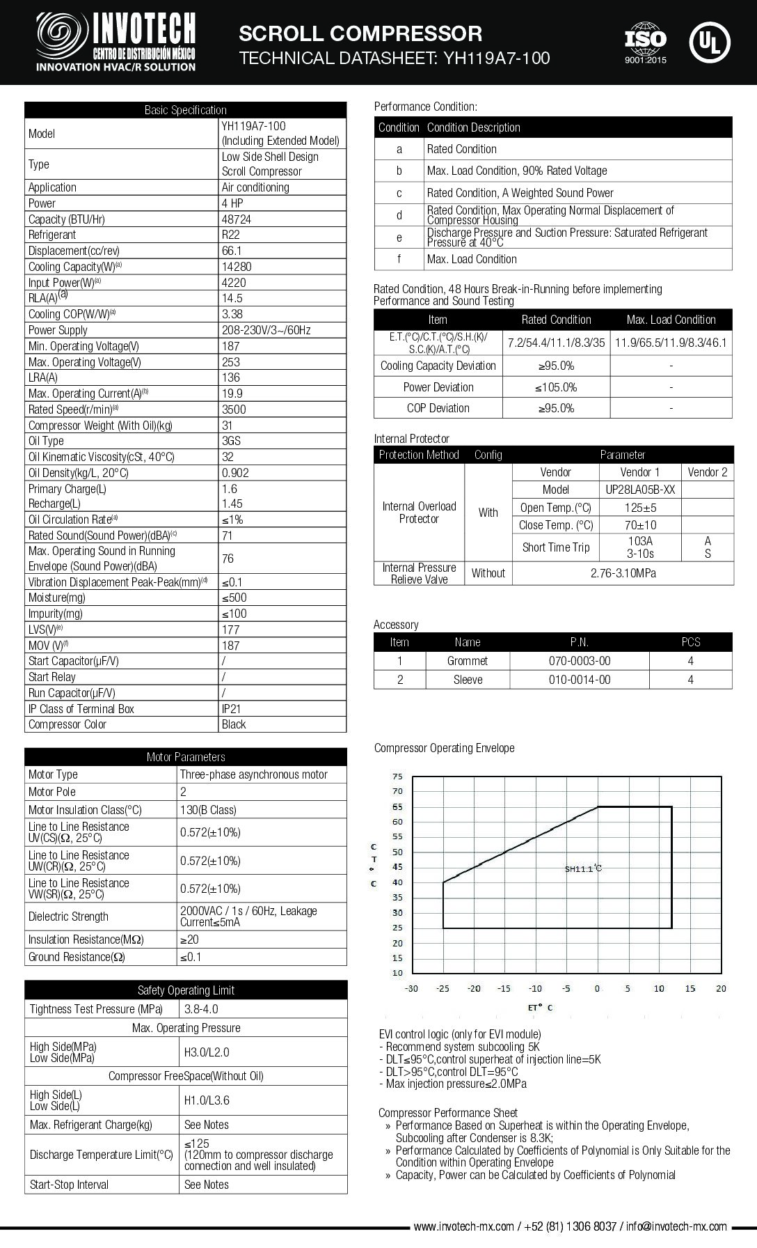 Compresor Scroll YH119A7-210 4hp 220/3/60 R22 - Image 2