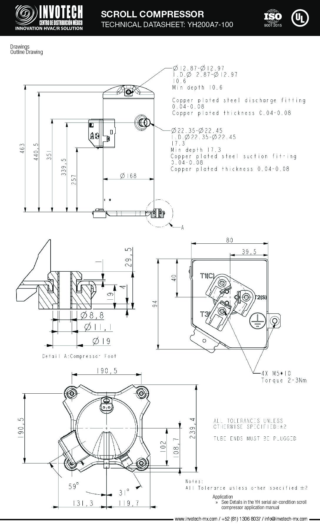 Compresor Scroll YH200A7-210 7.5hp 220/3/60 R22 - Image 3