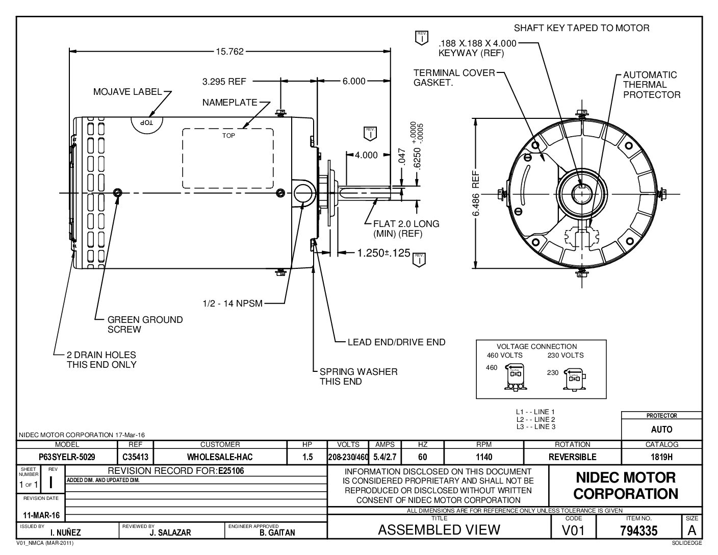 MOTOR MODELO 1819H MOJAVE SERIE 1.5 HP 208-230V/3/60 - Image 2
