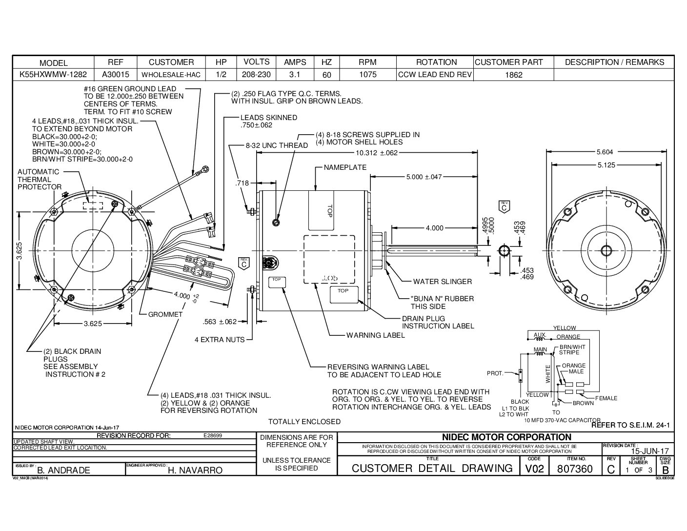 MOTOR MODELO 1862 1/2 HP 208-230V/1/60 - Image 2