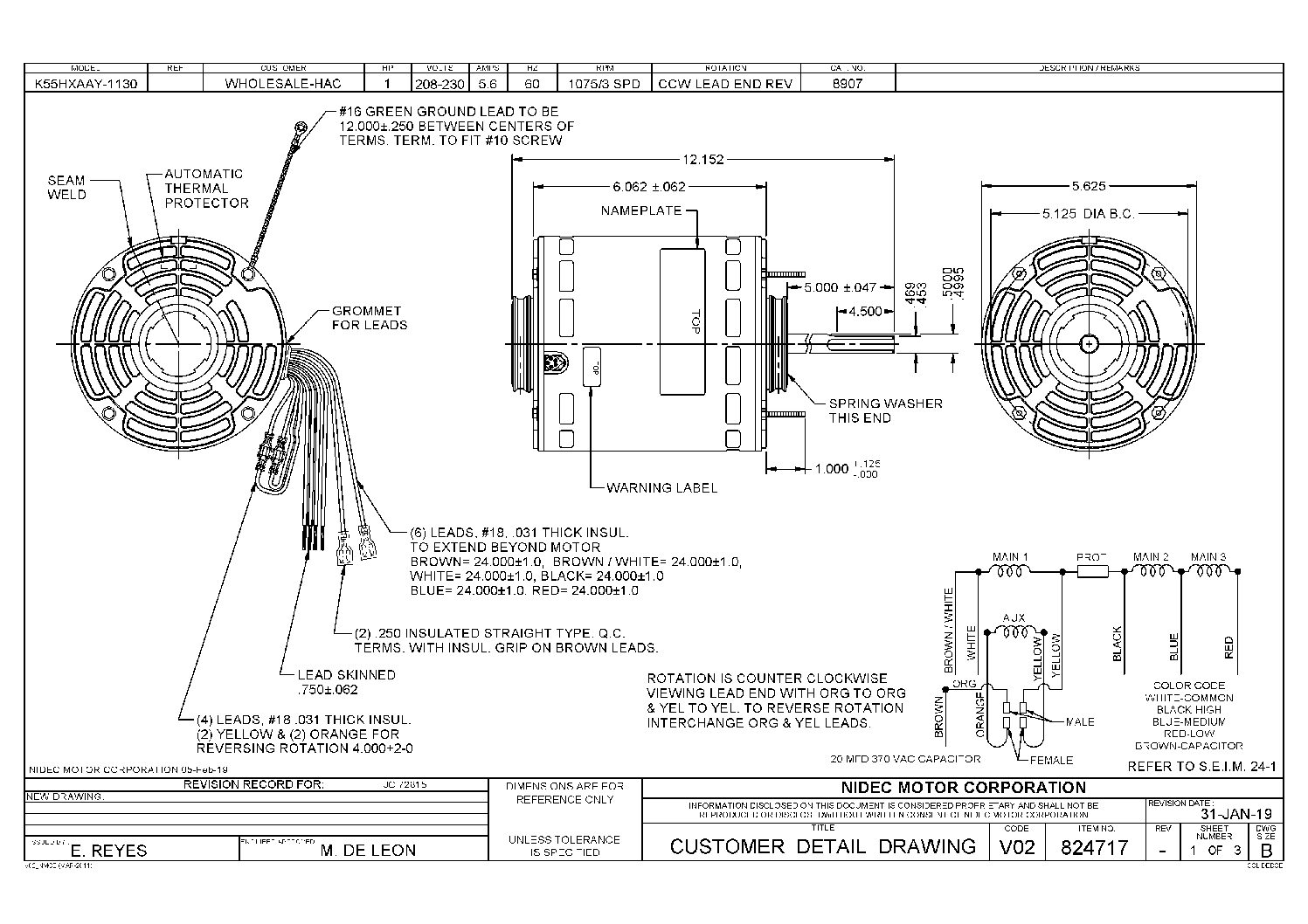 MOTOR MODELO 8907 1 HP 208-230V/1/60 - Image 2