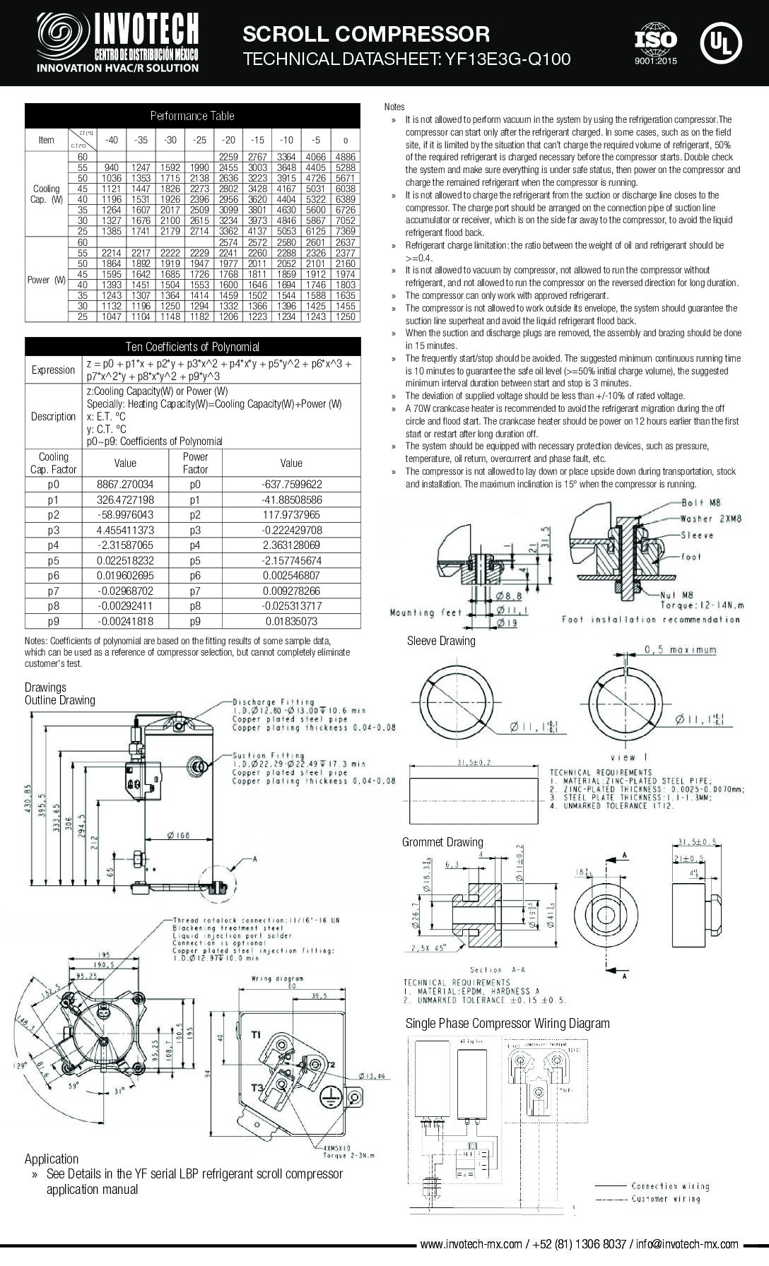 COMPRESSOR SCROLL YF13E3G-Q100 2HP-5,300 BTU/HR BAJA TEMP 220/1/60 - Image 3