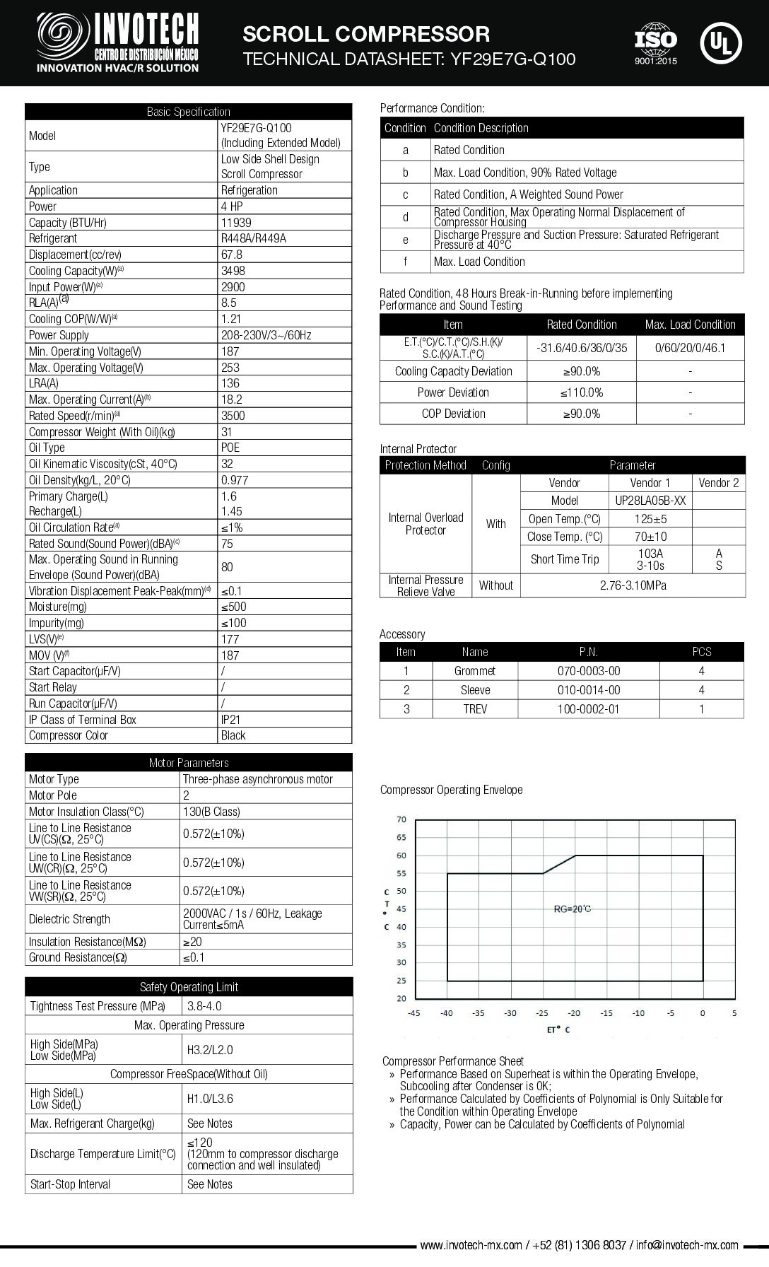 COMPRESSOR SCROLL YF29E7G-Q100 4HP-14,600 BTU/HR BAJA TEMP 220/3/60 - Image 2