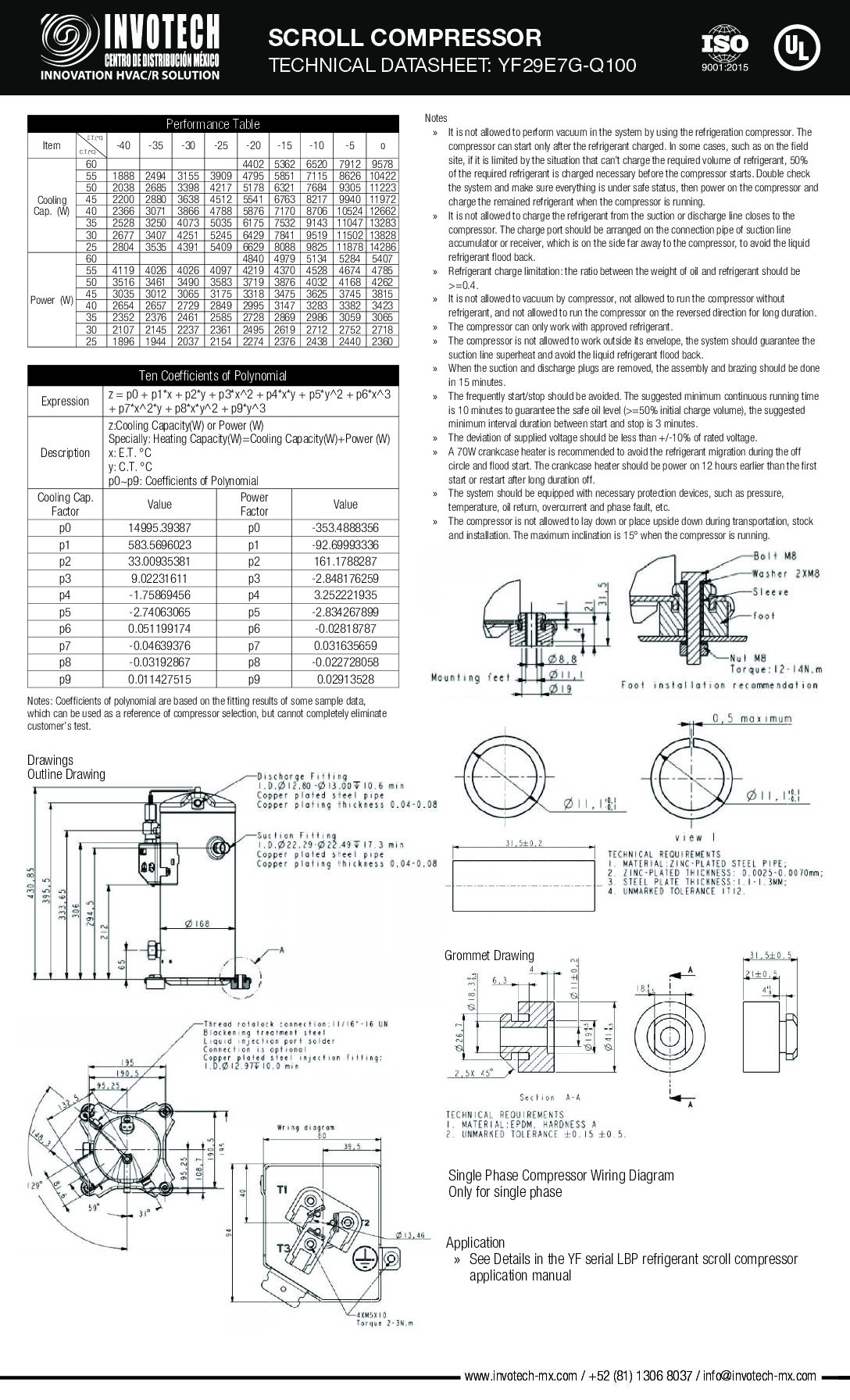 COMPRESSOR SCROLL YF29E7G-Q100 4HP-14,600 BTU/HR BAJA TEMP 220/3/60 - Image 3