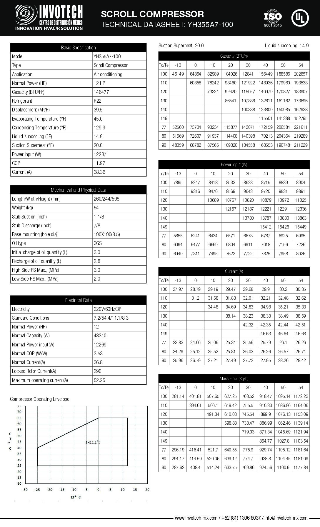 COMPRESSOR SCROLL YH355A7-210 12HP-148,000 BTU/HR A/C 220/3/60 - Image 2