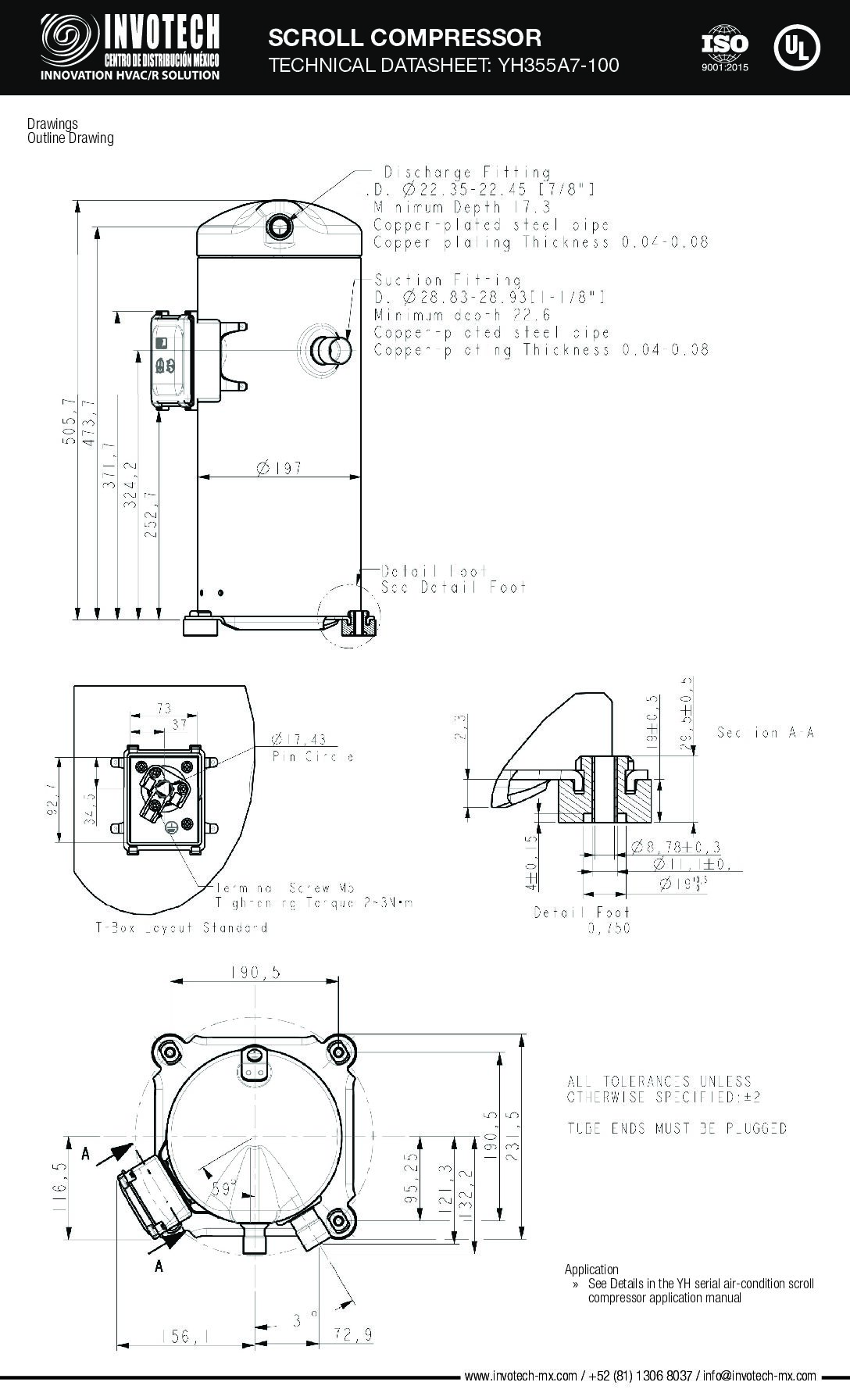 COMPRESSOR SCROLL YH355A7-210 12HP-148,000 BTU/HR A/C 220/3/60 - Image 3
