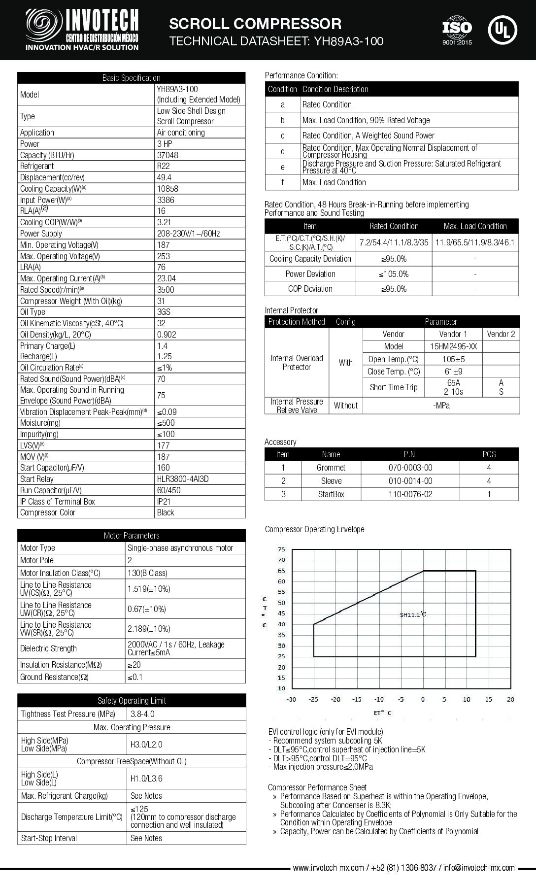 COMPRESSOR SCROLL YH89A3-210 3HP-37,000 BTU/HR A/C 220/1/60 - Image 2