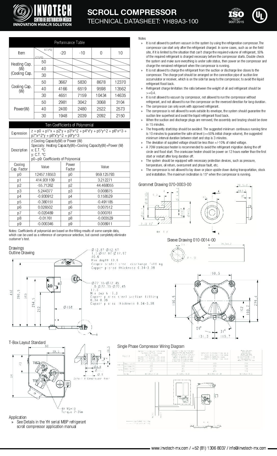 COMPRESSOR SCROLL YH89A3-210 3HP-37,000 BTU/HR A/C 220/1/60 - Image 3
