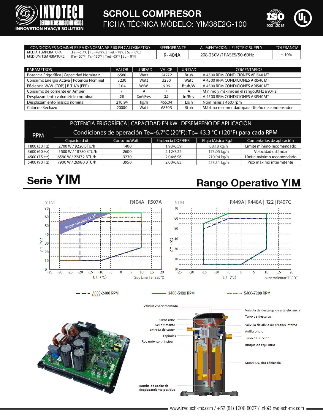 COMPRESSOR SCROLL YIM38E2G-100 2HP-INVERTER BTU/HR MED TEMP 220/1/60 - Image 2