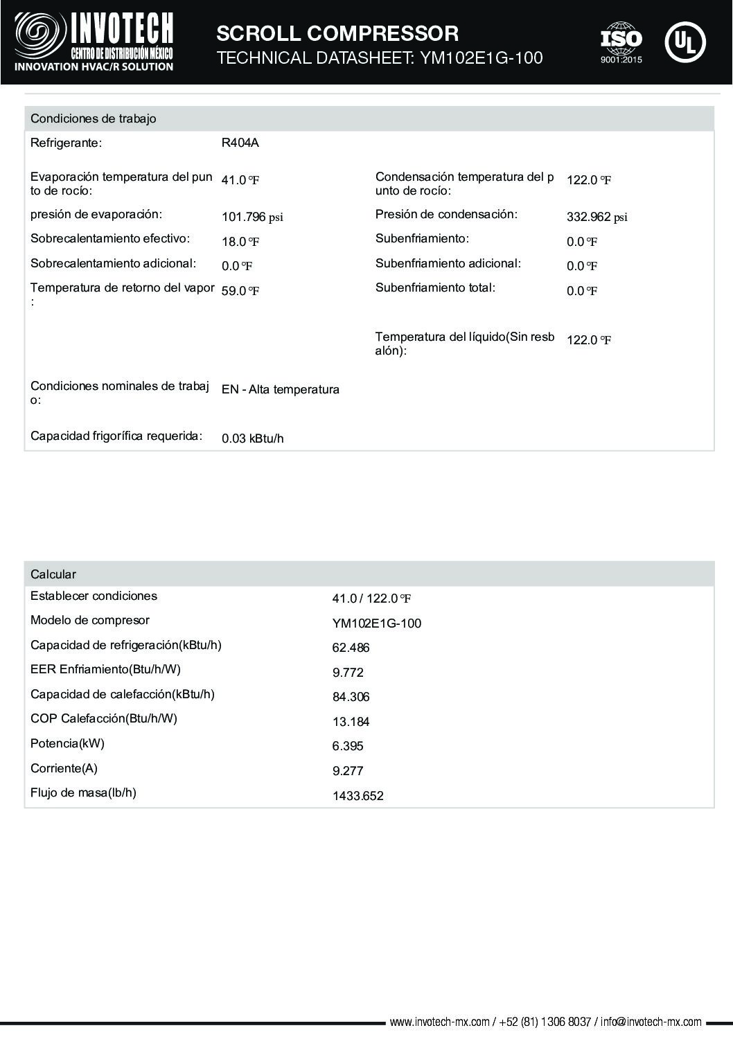 COMPRESSOR SCROLL YM102E1G-100 6HP-43,000 BTU/HR MED TEMP 460/3 - Image 3
