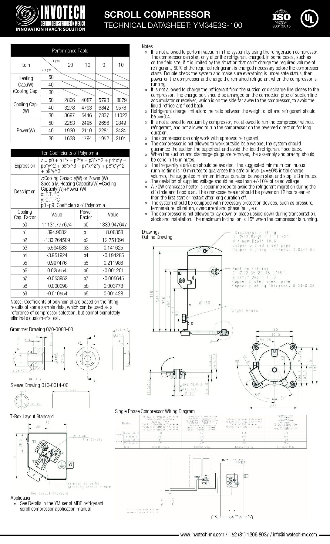 COMPRESSOR SCROLL YM34E3S-100 2HP-14,500 BTU/HR MED TEMP 220/1/60 - Image 3