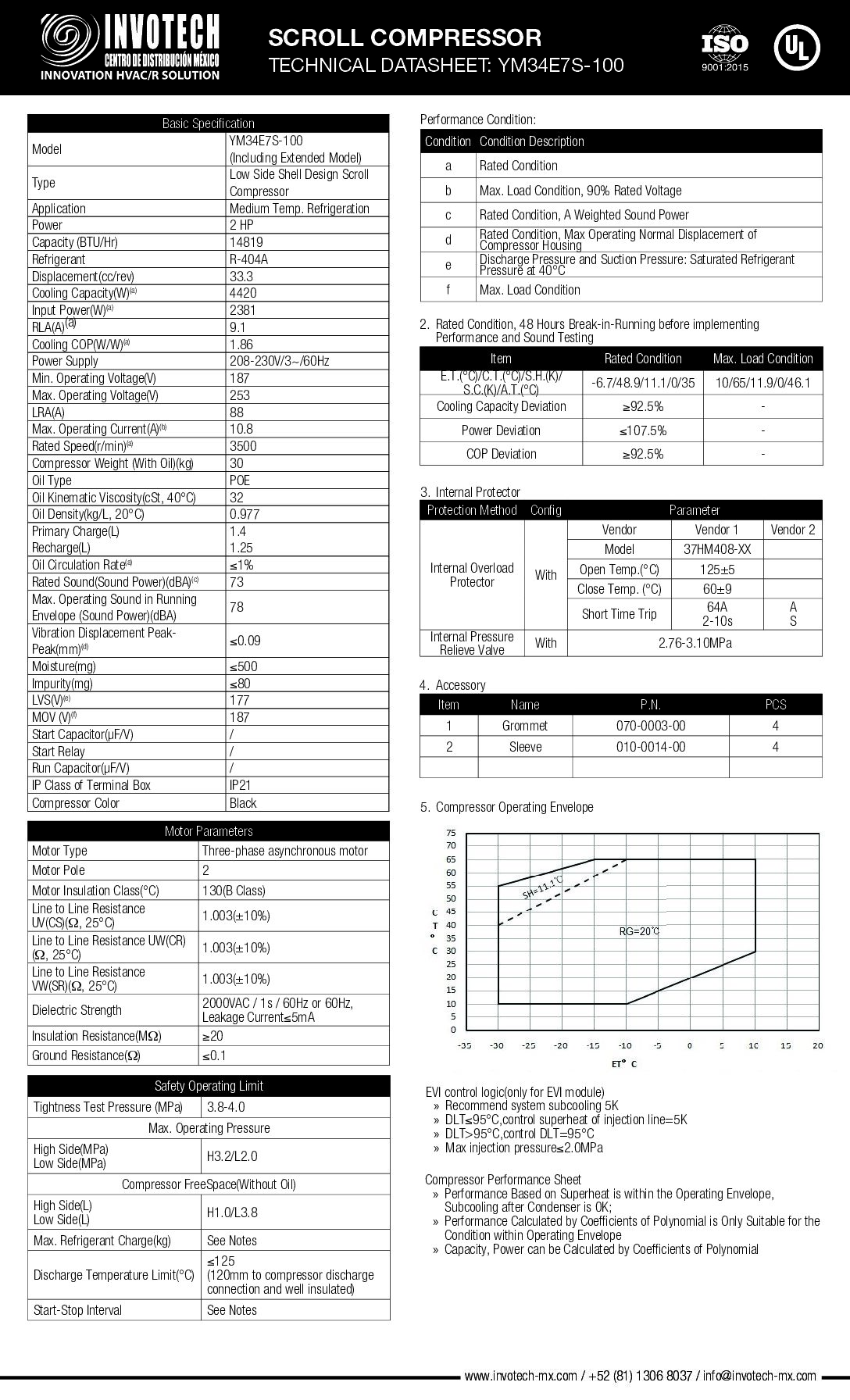 COMPRESSOR SCROLL YM34E7S-100 2HP-14,800 BTU/HR MED TEMP 220/3/60 - Image 2