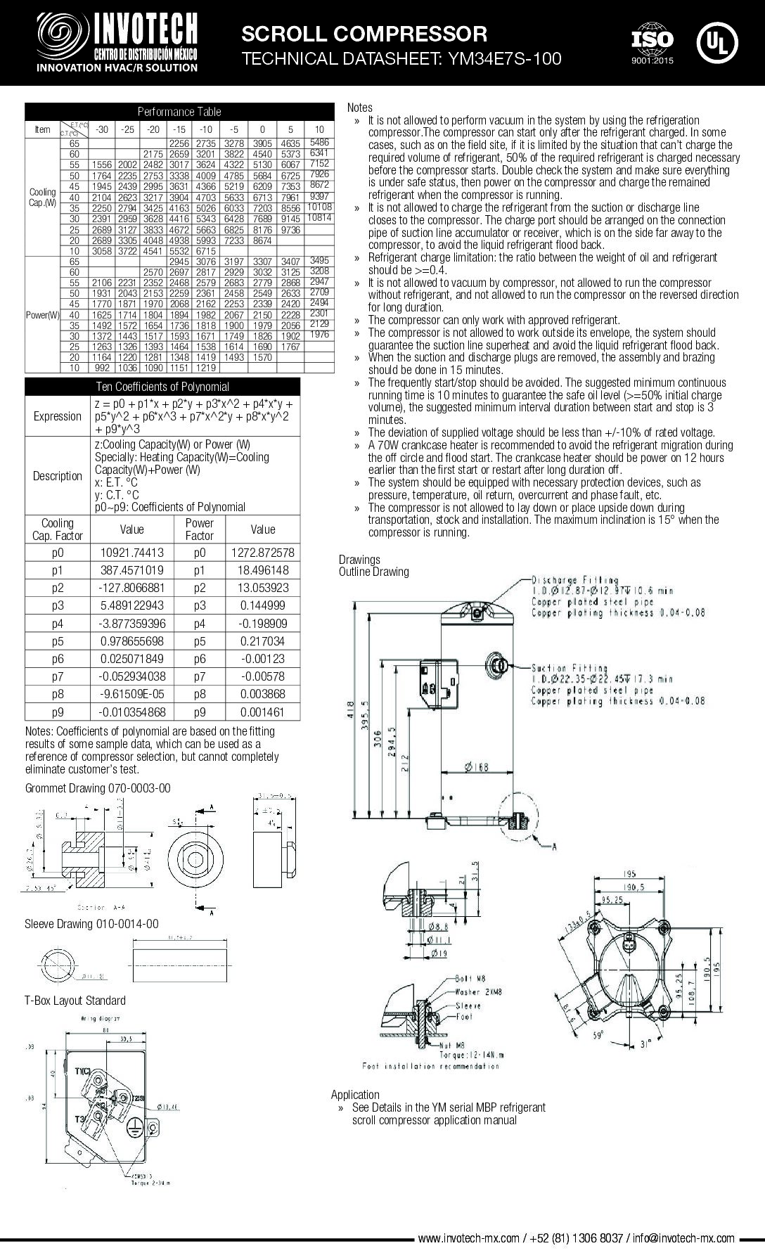COMPRESSOR SCROLL YM34E7S-100 2HP-14,800 BTU/HR MED TEMP 220/3/60 - Image 3