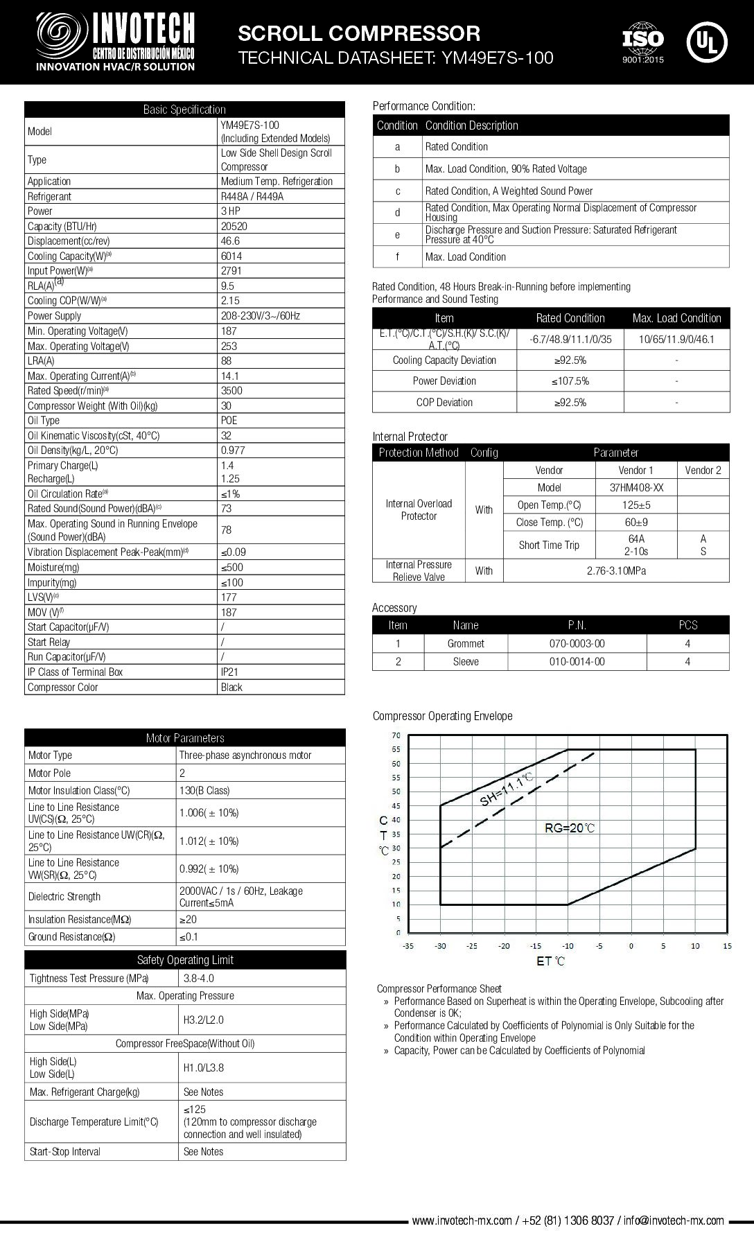 COMPRESSOR SCROLL YM49E7S-100 3HP-20,100 BTU/HR MED TEMP 220/3/60 - Image 2