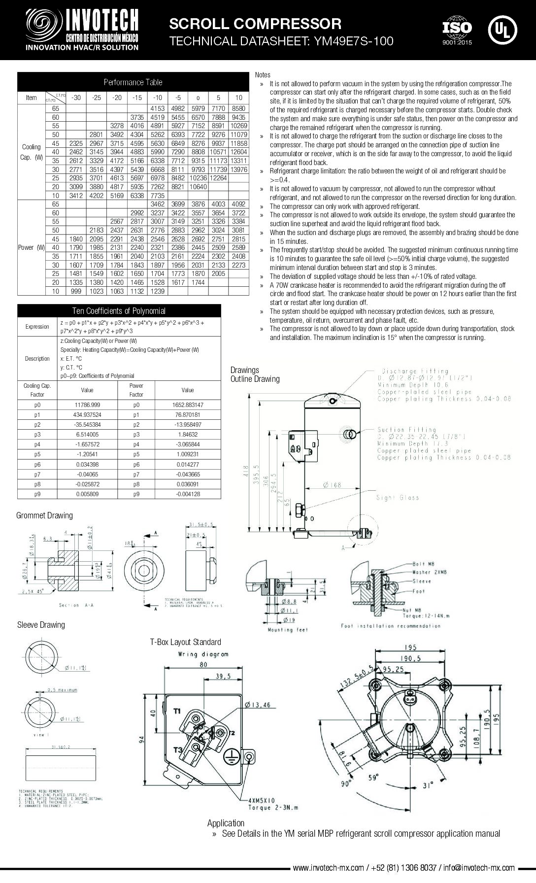 COMPRESSOR SCROLL YM49E7S-100 3HP-20,100 BTU/HR MED TEMP 220/3/60 - Image 3